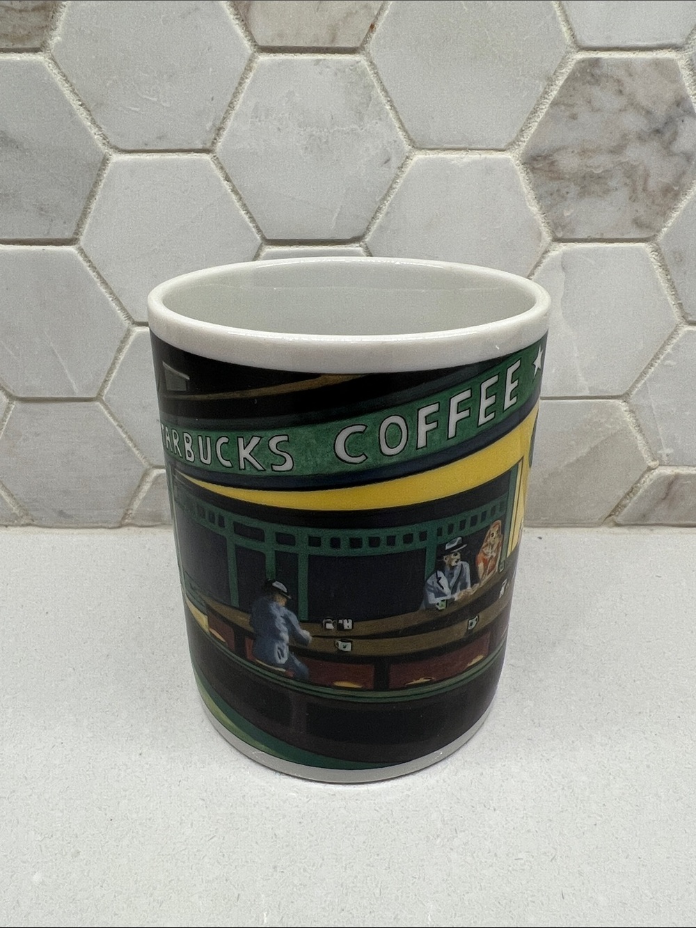Starbucks Ceramic Mug with Green, Black & Yellow Graphic